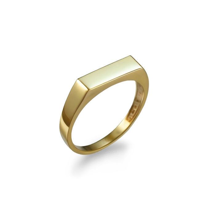 Gold Stackable Rectangle Bar Signet Pinky Ring
