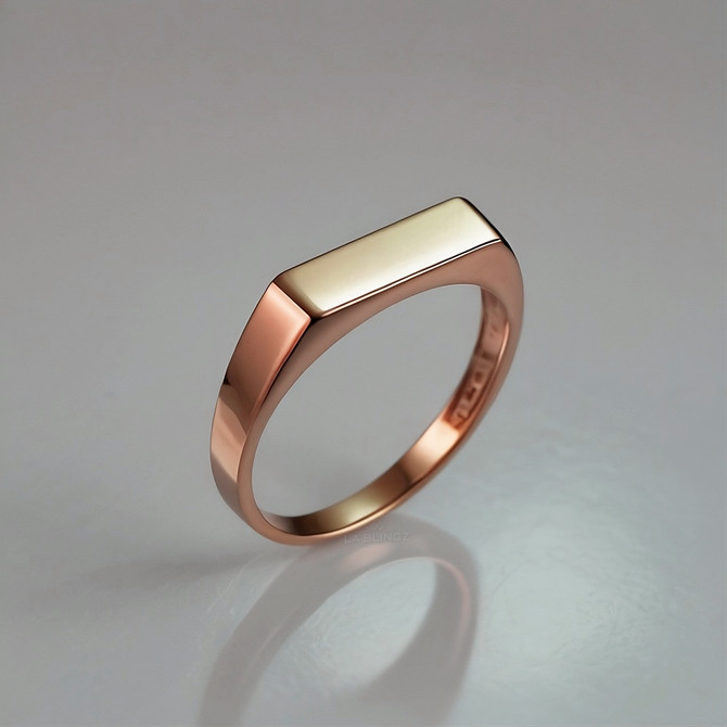 Gold Stackable Rectangle Bar Signet Pinky Ring