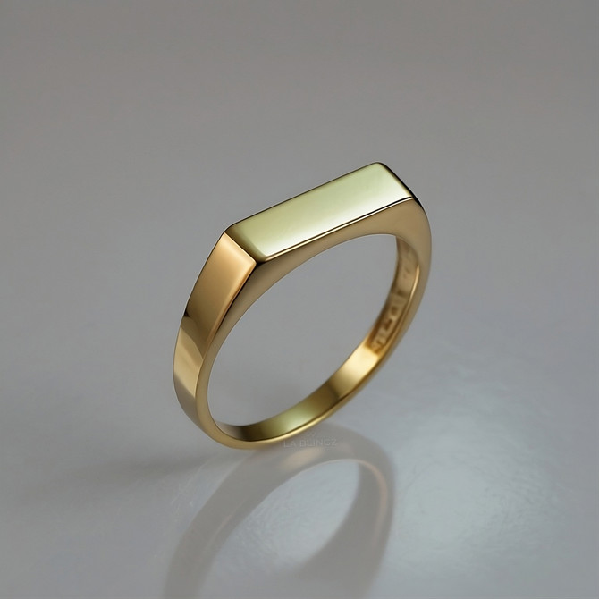 Gold Stackable Rectangle Bar Signet Pinky Ring