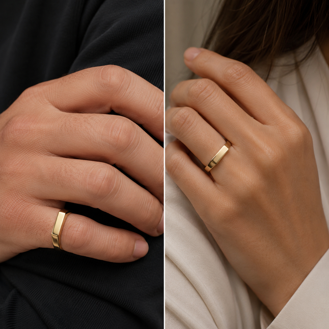 Gold Stackable Rectangle Bar Signet Pinky Ring
