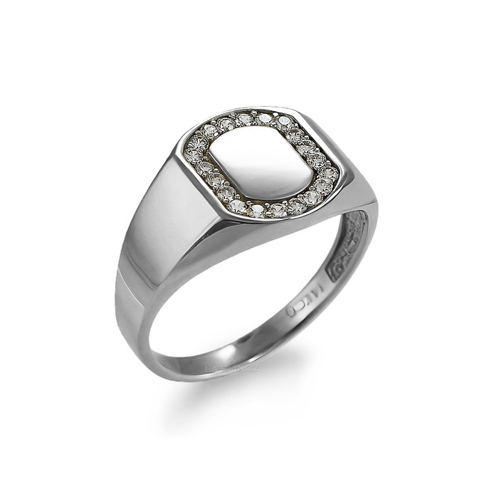 Gold Oval Signet Pinky Ring with 20 Diamonds