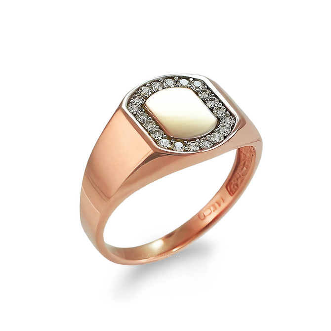 Gold Oval Signet Pinky Ring with 20 Diamonds