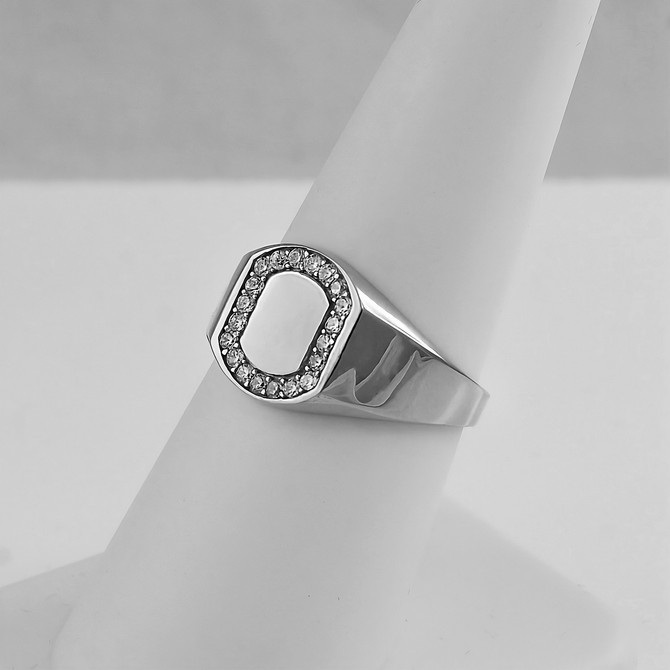 Gold Oval Signet Pinky Ring with 20 Diamonds