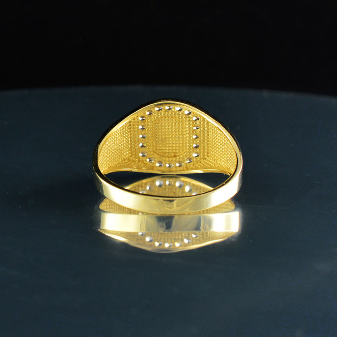 Gold Oval Signet Pinky Ring with 20 Diamonds