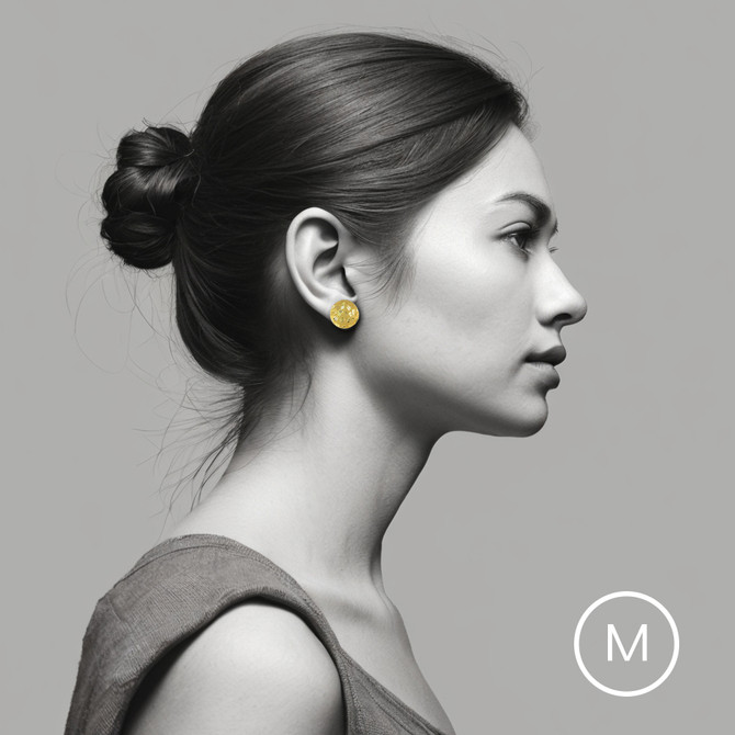 14K Yellow Gold Nugget Sparkle Cut Round Stud Earrings (3 sizes)