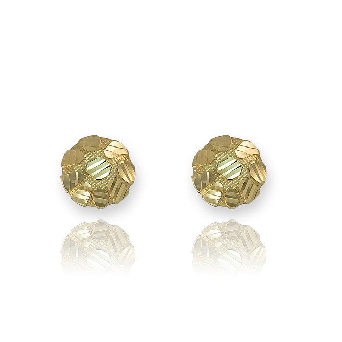 14K Yellow Gold Nugget Sparkle Cut Round Stud Earrings (3 sizes)