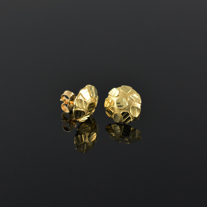 14K Yellow Gold Nugget Sparkle Cut Round Stud Earrings (3 sizes)