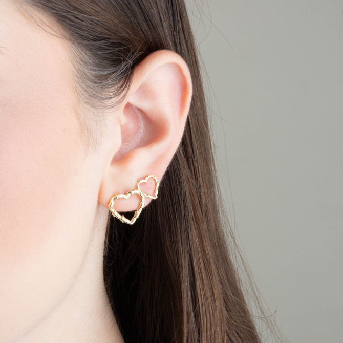 Yellow Gold Barbed Wire Heart Stud Earrings