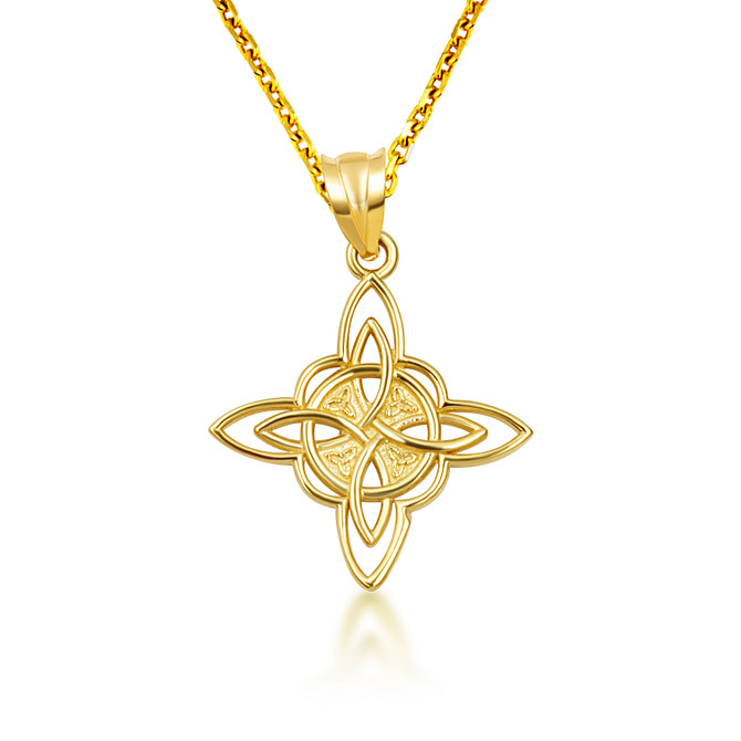 Polished Gold Celtic Triquetra Cross Pendant Necklace