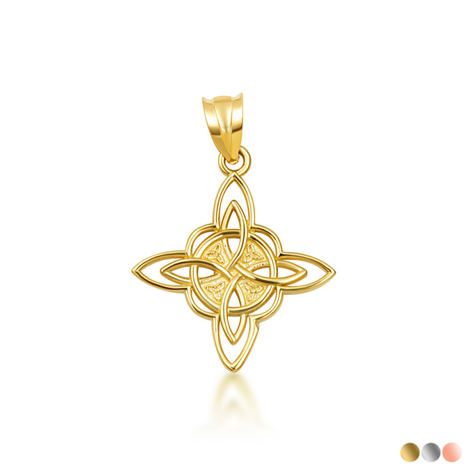 Polished Gold Celtic Triquetra Cross Pendant Necklace