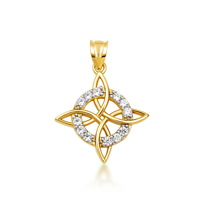 Gold Irish Celtic Triquetra Cross Pendant Necklace