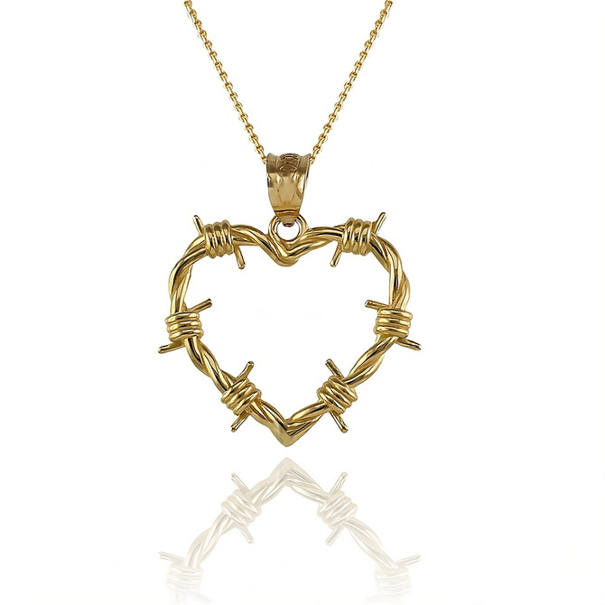 Gold Barbed Wire Heart Pendant Necklace (S/M/L)