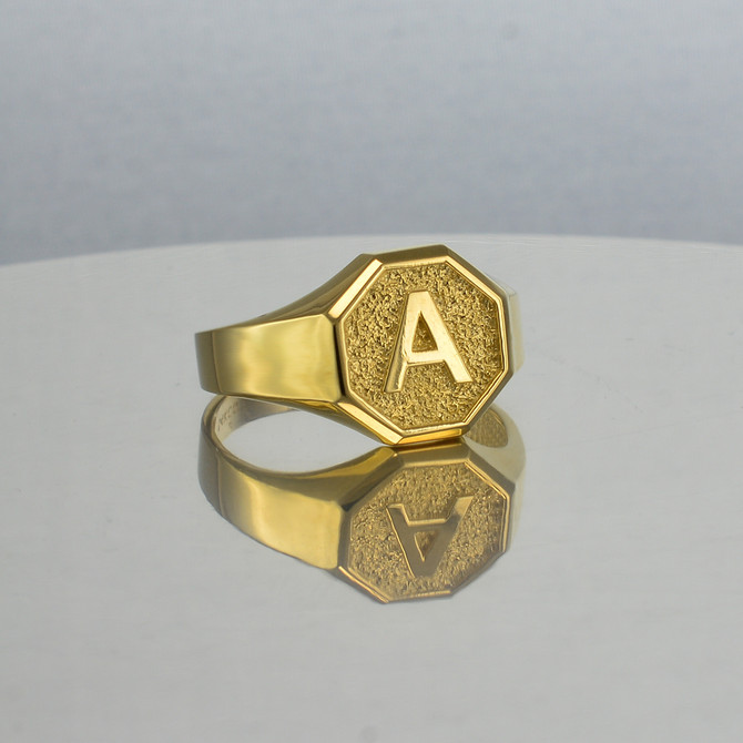 Men's Yellow Gold Letter Initial Octagon Signet Ring