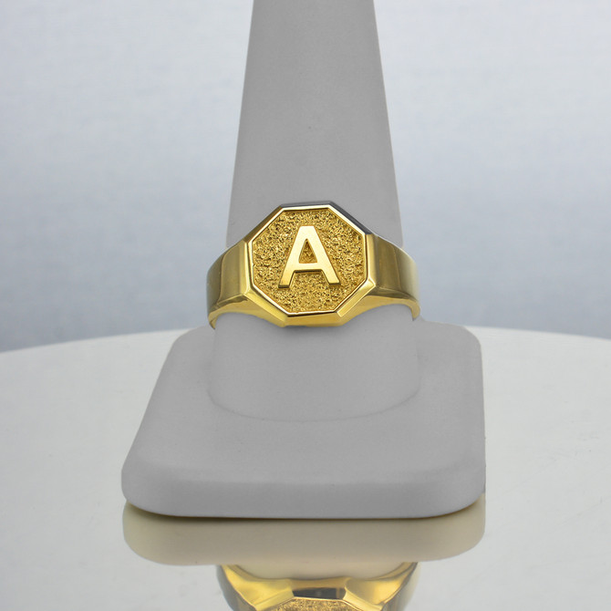 Men's Yellow Gold Letter Initial Octagon Signet Ring