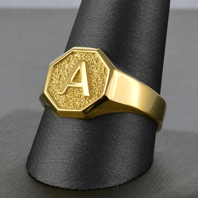 Men's Yellow Gold Letter Initial Octagon Signet Ring