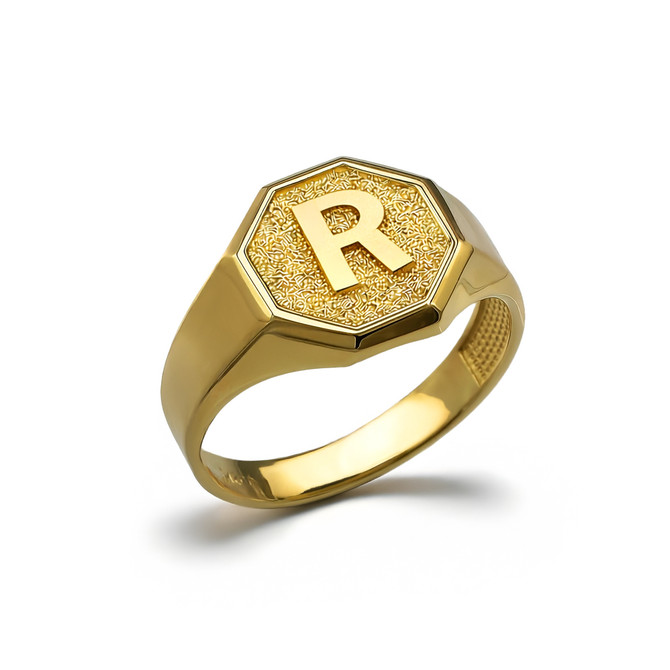 Men's Yellow Gold Letter Initial Octagon Signet Ring
