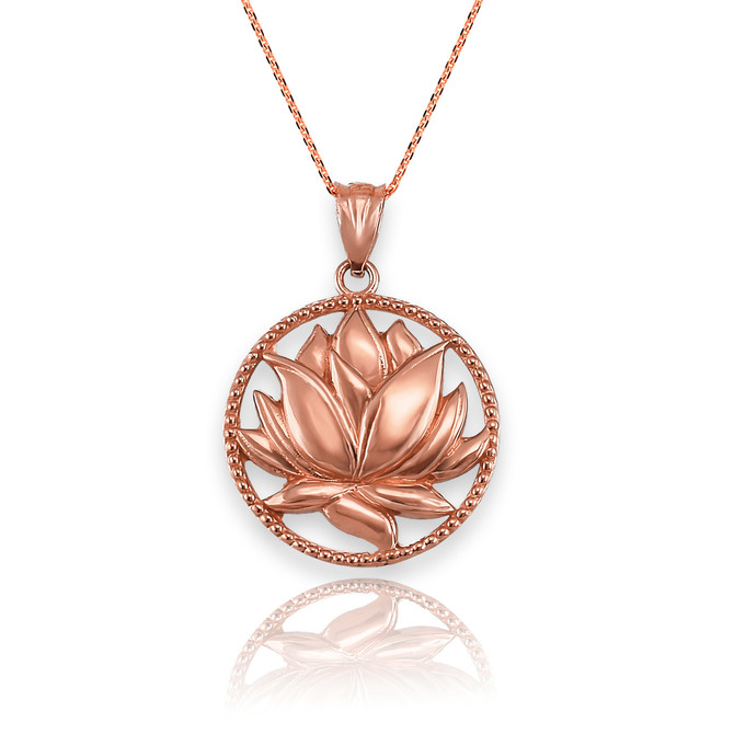 Polished Gold Lotus Flower in Circle Yoga Pendant Necklace