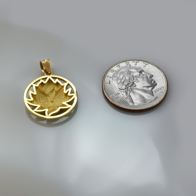Polished Gold Lotus Flower in Circle Yoga Pendant Necklace