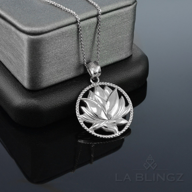 Polished Gold Lotus Flower in Circle Yoga Pendant Necklace