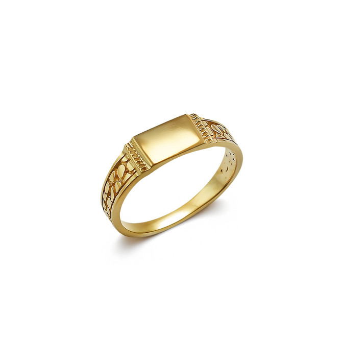Gold Nugget Band Square Rectangle Baby Signet Ring
