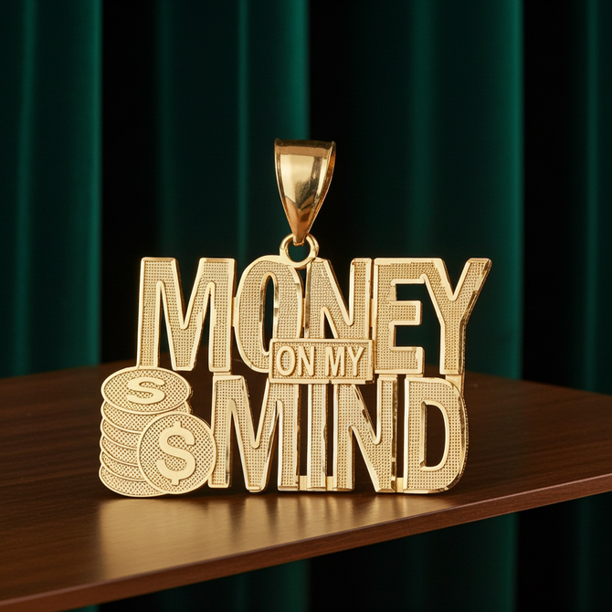 Solid Gold 'Money On My Mind' Hip Hop Pendant Diamond-Cut