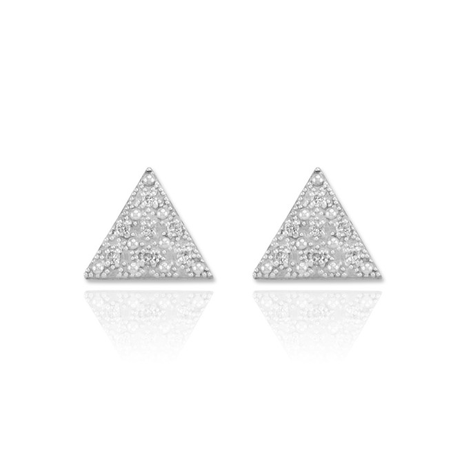 White Gold Diamond Pave Triangle Post Stud Earrings