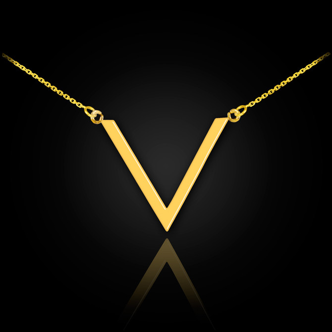 14K Polished Gold Chevron V Necklace