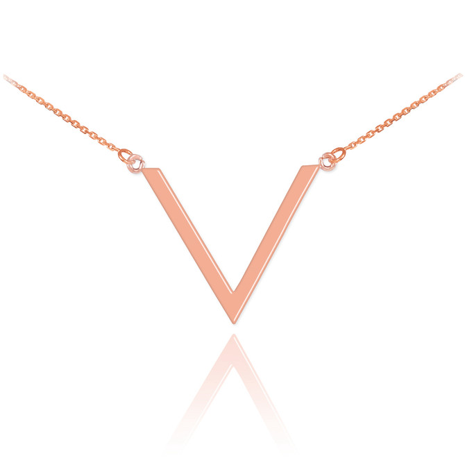14K Polished Rose Gold Chevron V Necklace