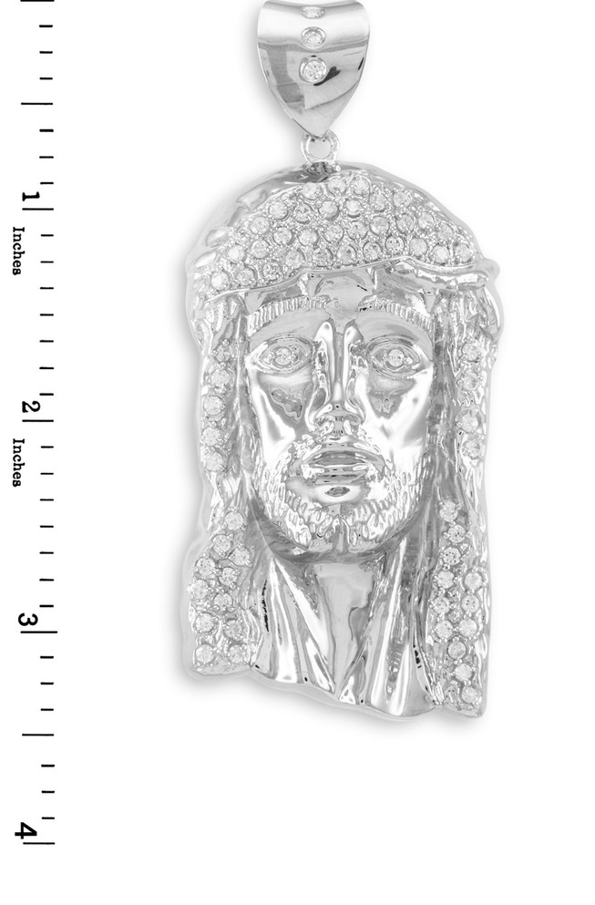 White Gold Jesus Face Men's CZ Pendant