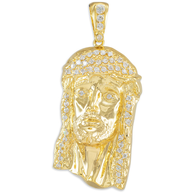 Iced Gold Jesus Face CZ Pendant