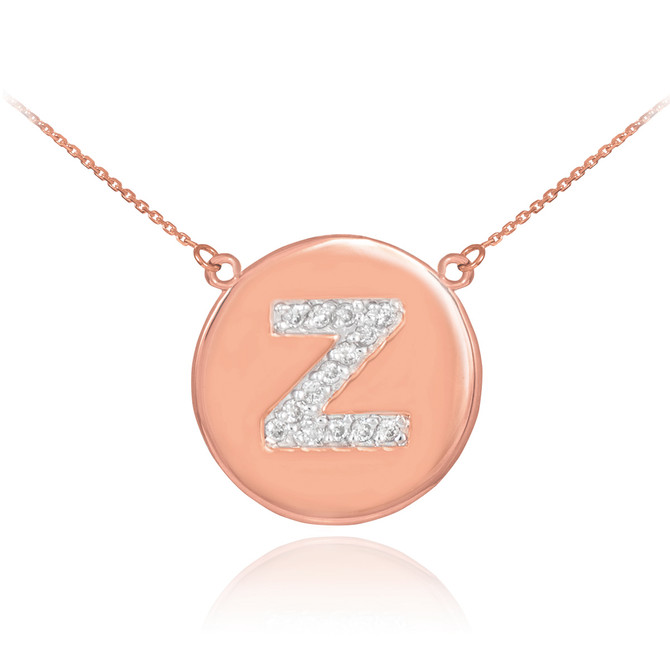 14k Rose Gold Letter "Z" Initial Diamond Disc Necklace