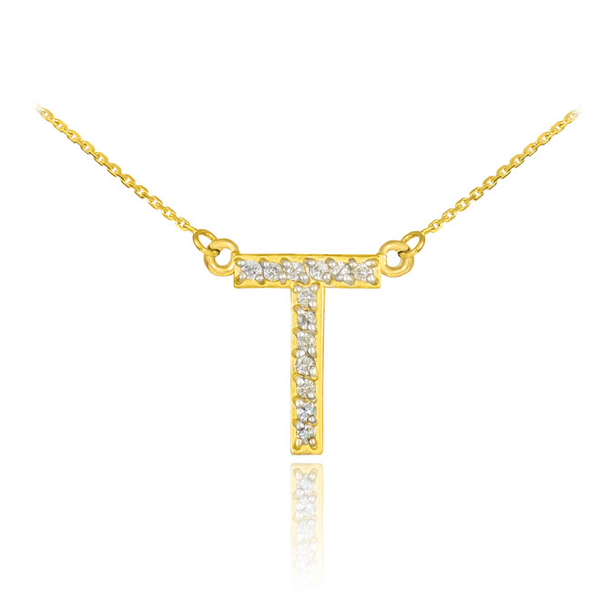 14k Gold Letter "T" Diamond Initial Necklace