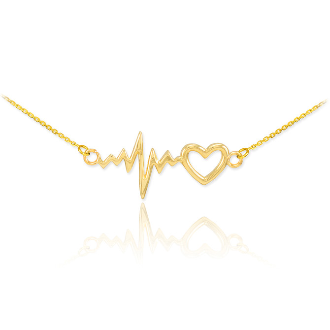 14K Gold Heartbeat Pulse & Heart Necklace
