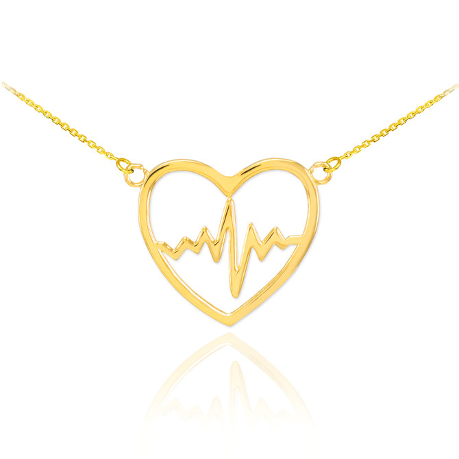 14k Gold Open Heart Beat Pulse Necklace