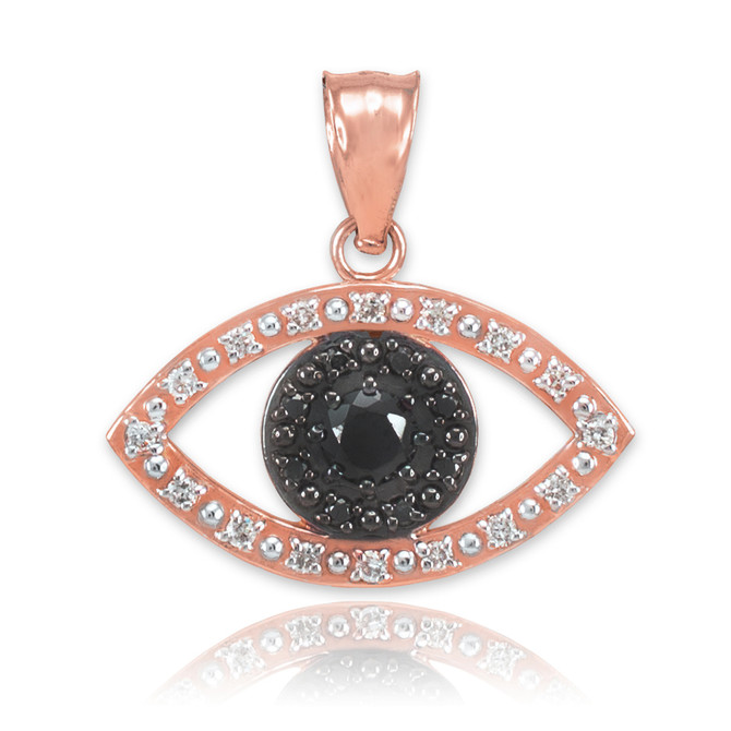 Black & Clear Diamond Studded Evil Eye Rose Gold Pendant