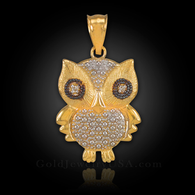 Gold owl charm diamond pendant