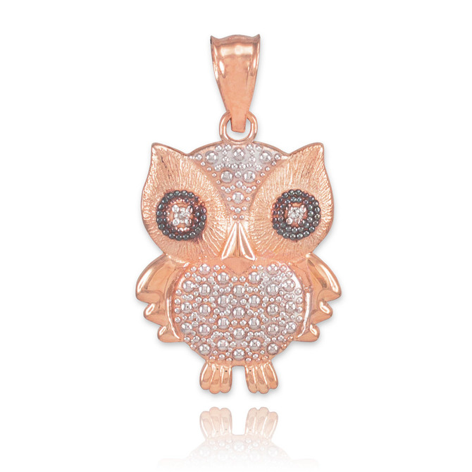 Rose Gold Owl Charm Pendant Necklace with Diamonds