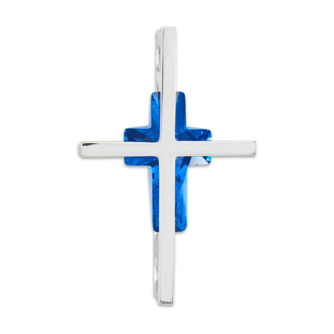 White Gold 3D Gemstone Cross Pendant