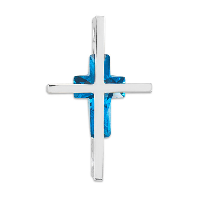 White Gold 3D Gemstone Cross Pendant