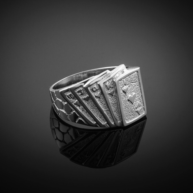 White Gold Royal Flush Poker Nugget Ring