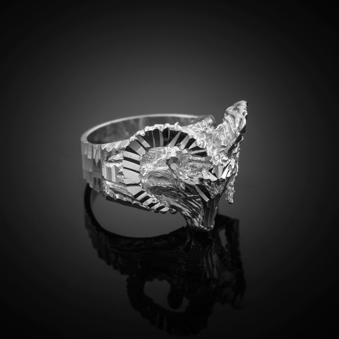 White Gold Mountain Ram Ring