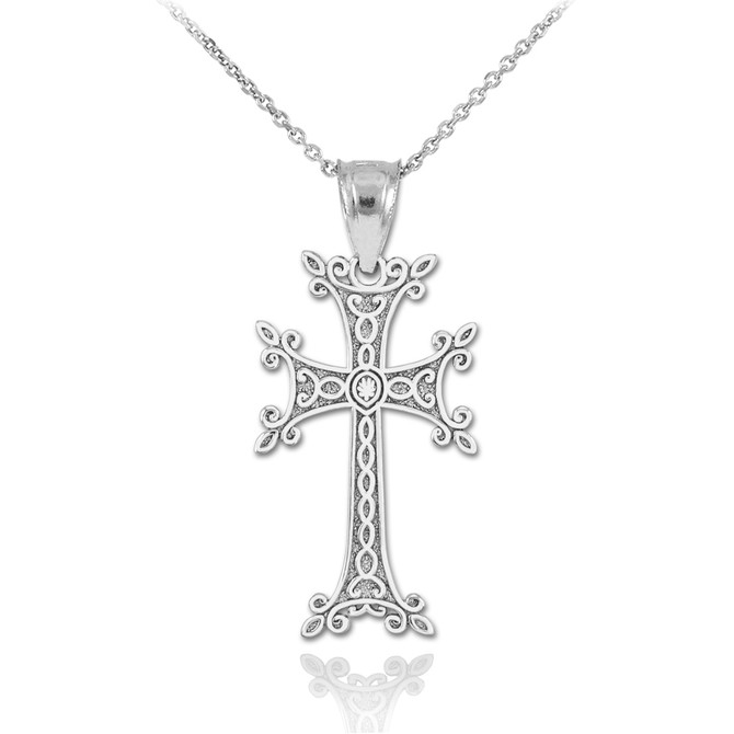 White Gold Armenian Cross Pendant Necklace