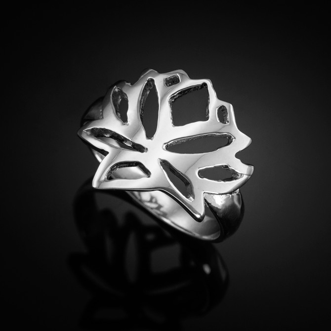 White Gold Lotus Ring