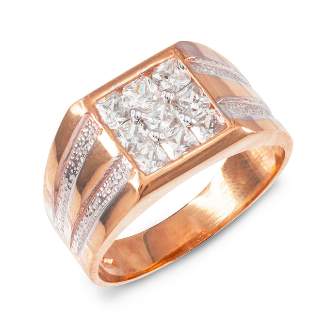 Men's Rose Gold Square Top CZ Ring