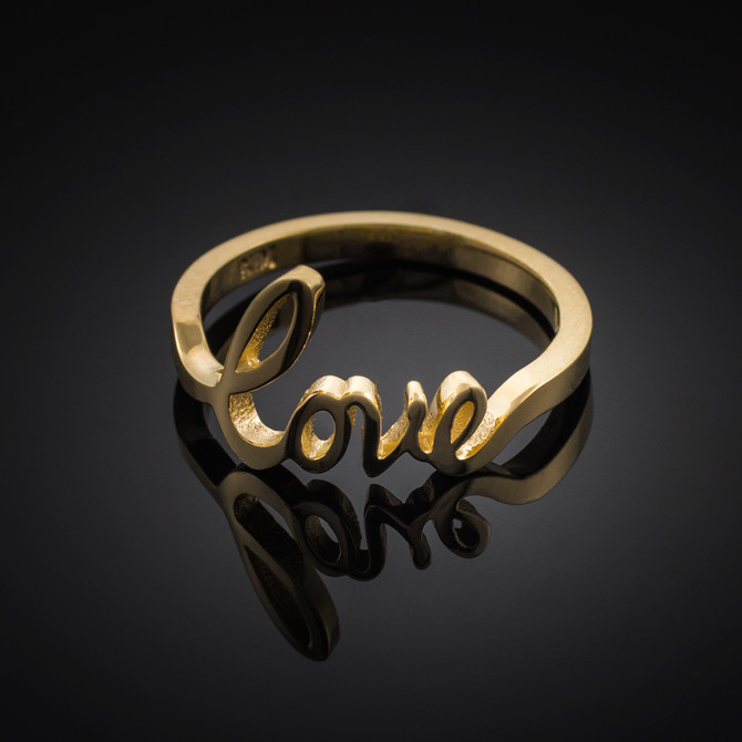 Solid Gold "Love" Script Ring