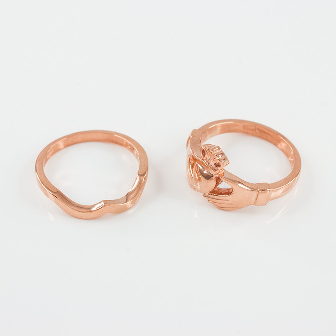 2pc Rose Gold Classic Claddagh Engagement Ring Band