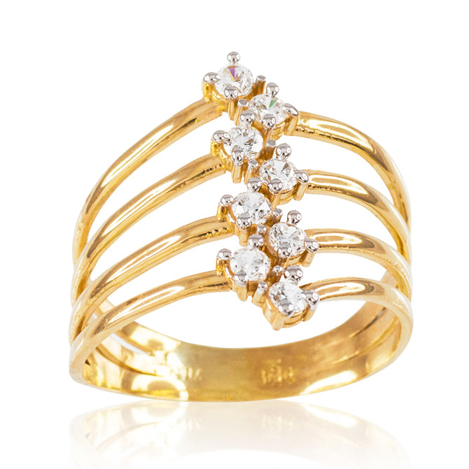 Gold Four-Band CZ Ring