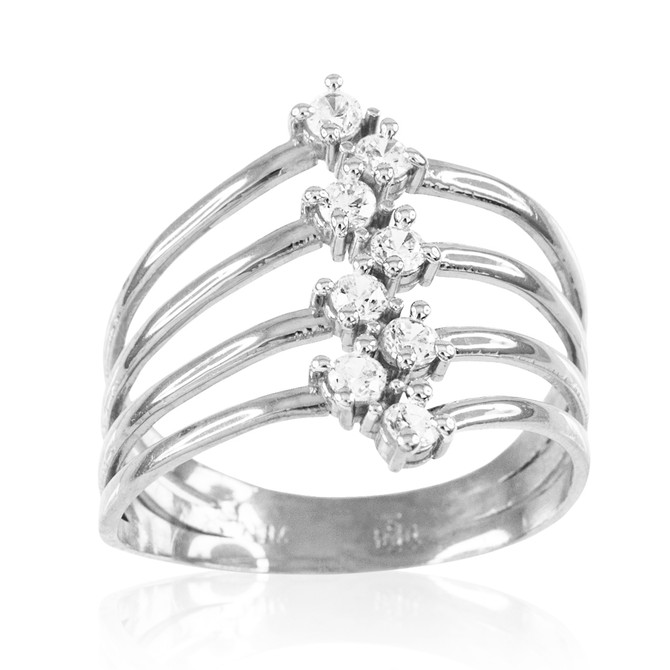 White Gold Four-Band CZ Ring