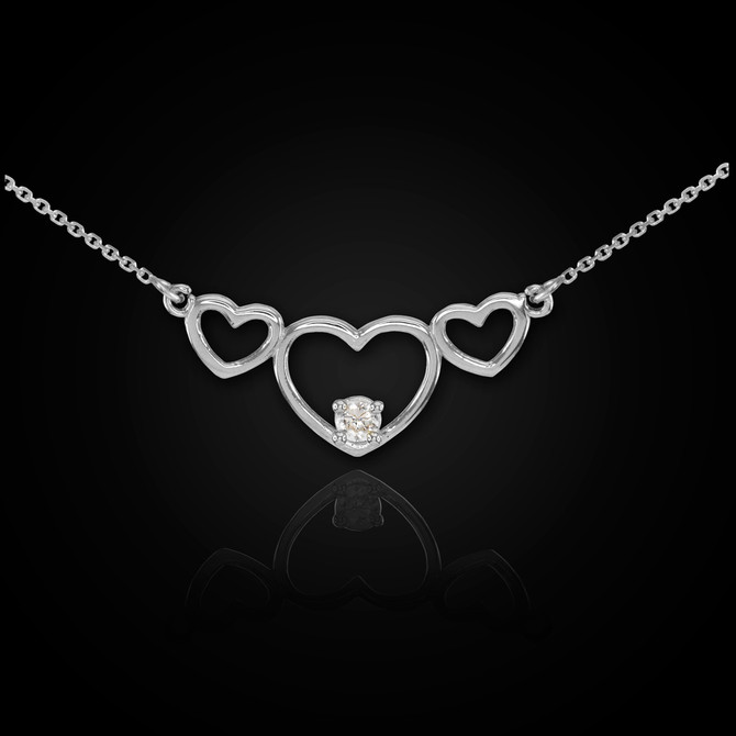 14K White Gold Triple Heart with CZ