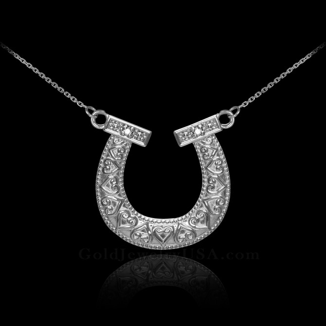 14k White Gold Diamond Horseshoe Necklace